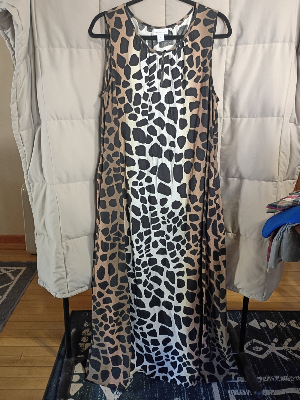 Liz Claiborne Sleeveless Giraffe-Print Maxi Dress in Black and Tan